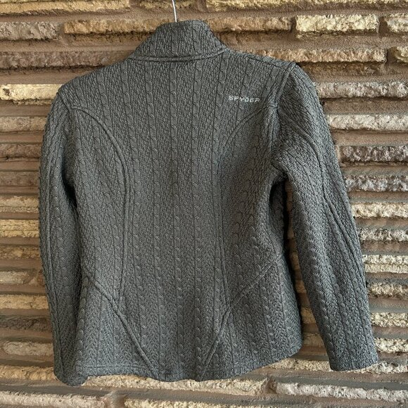 Spyder Gray Cable Core Fleece Lined Full Zip Ski Sweater Size Medium - Picture 5 of 11